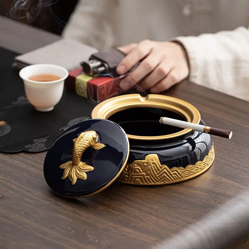 

Керамическая пепельница с крышкой большого размера - высококачественное роскошное креативное пепельничное украшение для дома, гостиной, офиса, журнального столика