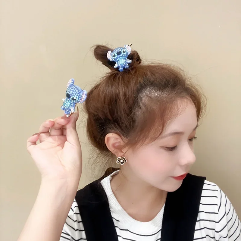 Disney Cartoon Hair Accessories Lilo & Stitch Figure Fashion Diamond Hair Clip for Girls Kawaii Modeling Rubber Band Girls Gifts