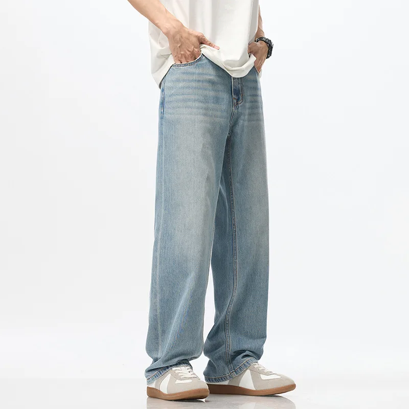 Men's Summer 2025 New Fashionable Korean Versatile Loose Thin Straight Casual Solid Color Breathable Y Light Blue Jeans HD8550