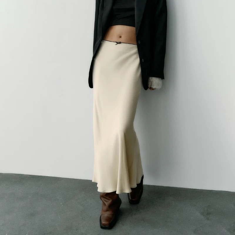 

Женская атласная юбка миди с высокой талией, стильные длинные юбки для женщин, модная шикарная и элегантная женская юбка, уличная одежда