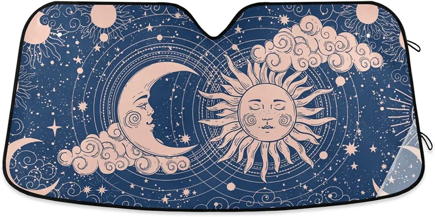 

susiyo Windshield Sun Shade Blue Magic Universe Moon Sun Car Front Window Sunshade Foldable Sun Visor Protector Blocks UV Rays K