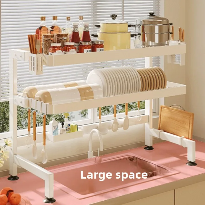 

White Countertop Sink Organizer Stable Dish Drying Rack with Ventilation Design Wide-View Durable Plate Storage for Kitchen