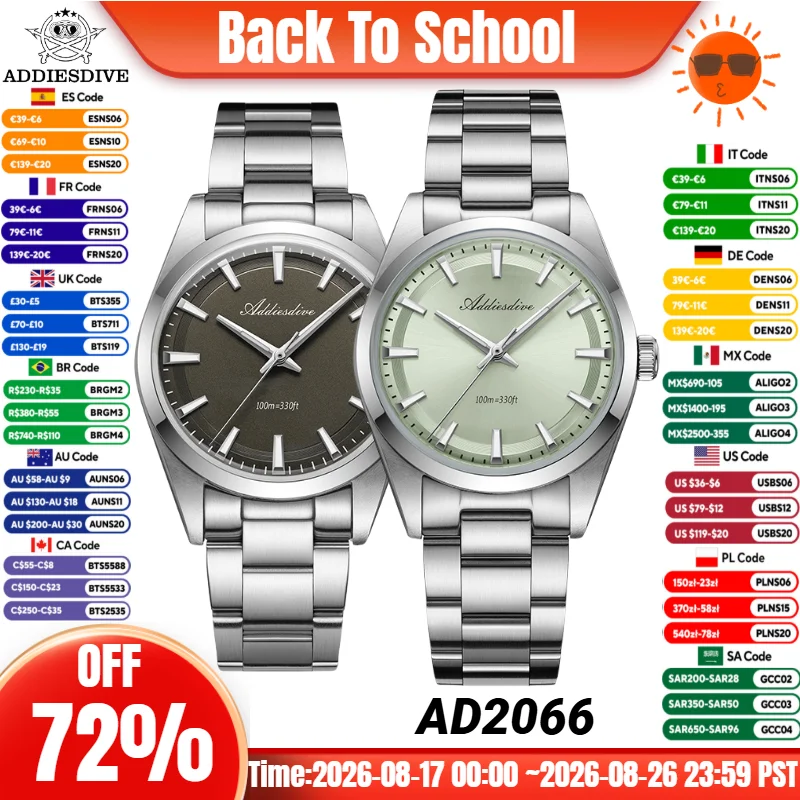 ADDIESDIVE AD2066 Herren Luxusuhr VH31 10Bar Wasserdicht BGW9 Super Leuchtend 316L Edelstahl Reloj Hombre Quarzuhren