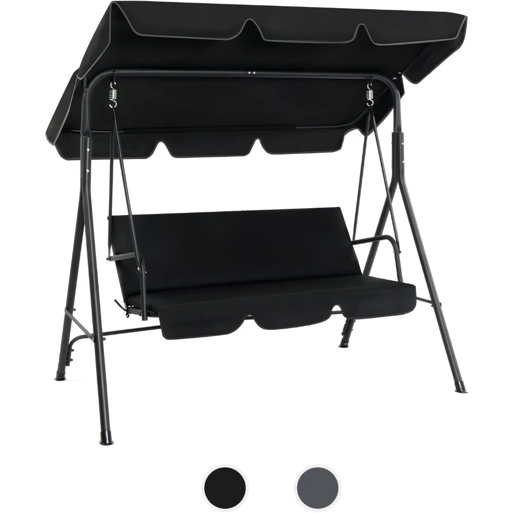 

Porch Swing, Heavy Duty 550 LBS Upgraded 2 Person Outdoor Swing with Stand, Adjustable Canopy Swing with Cushions & Steel Frame