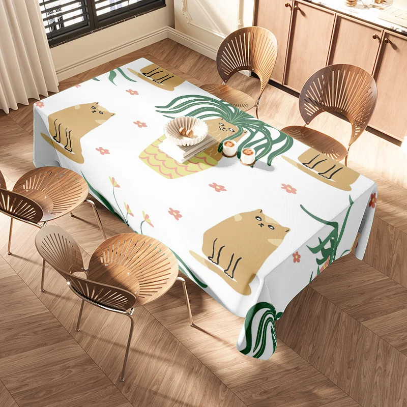 Colorful Cartoon Animal Design Tablecloth for Home DecorWashable Reusable Non-Slip Round Dining Room Cover Green/Gold/White Flor