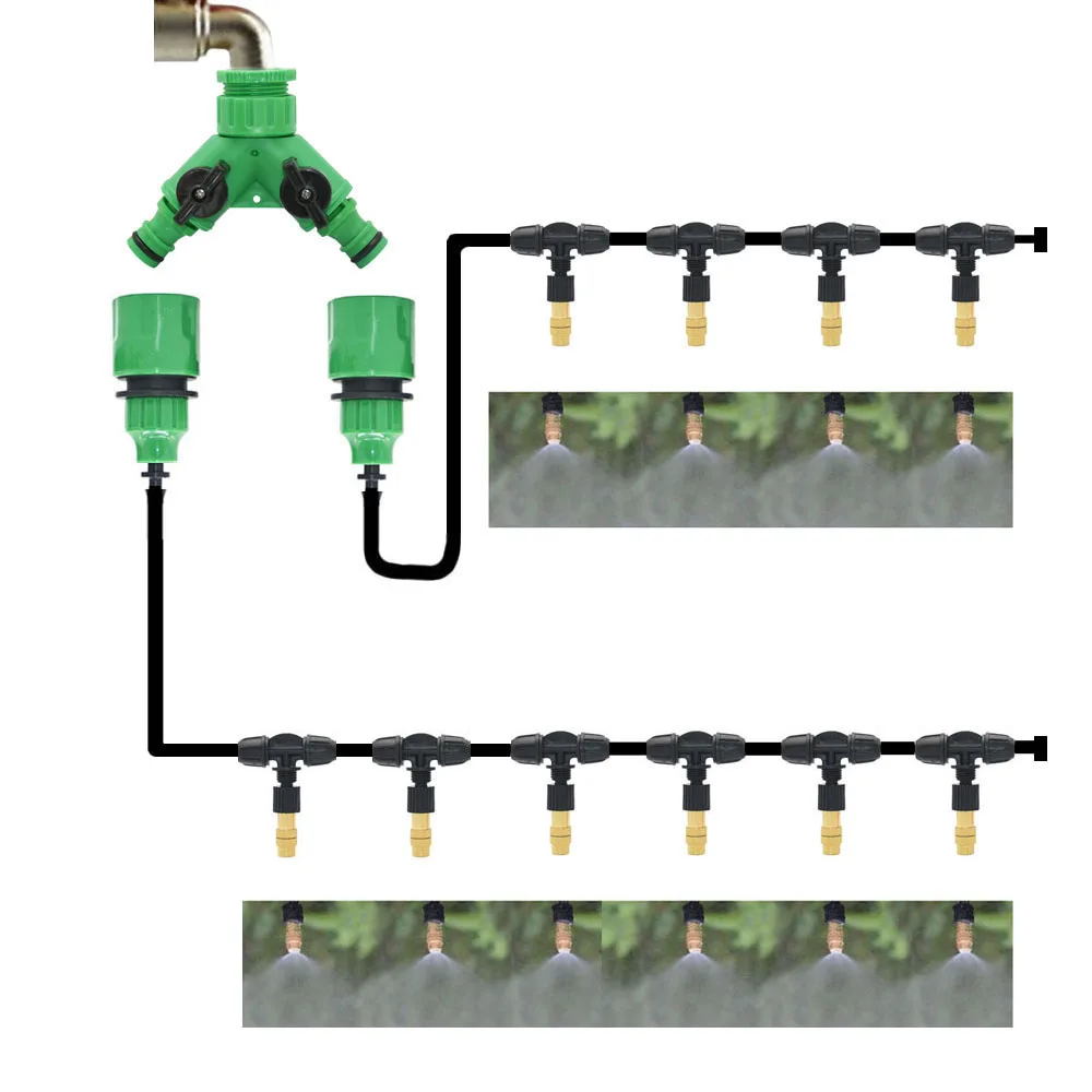 

10M-30M Outdoor Misting Irrigation System Garden Irrigation Watering 1/4'' Barb Brass Atomizer Nozzles 4/7mm Hose for Patio Gree