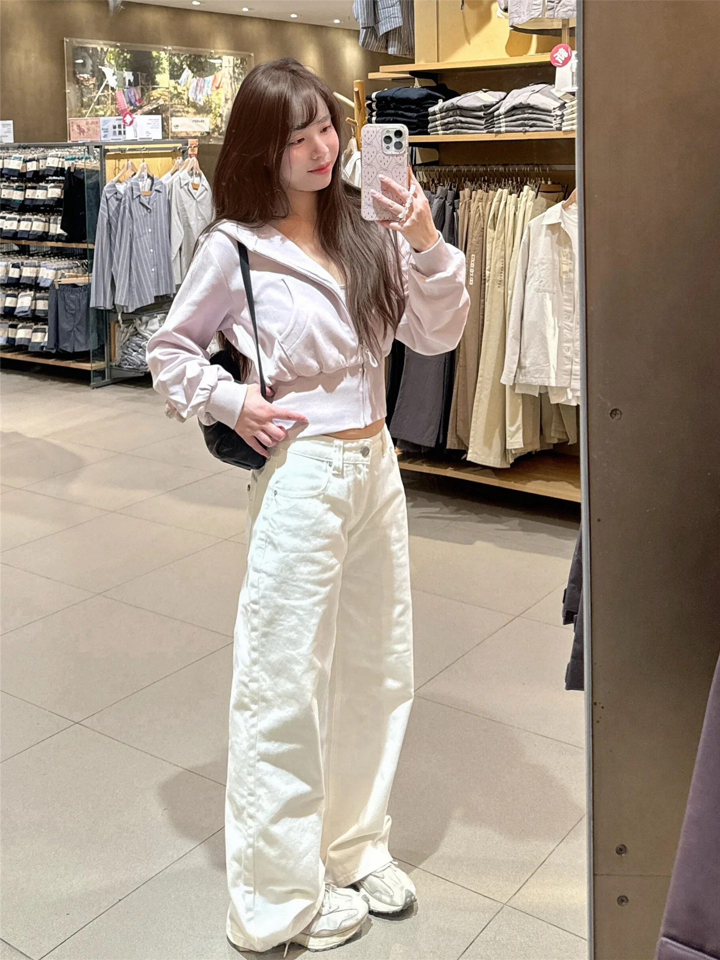 

White Low Waist Wide Leg Straight Cut Jeans Women's Loose Slimming Long Floor Length Casual Pants Spring Cleanfit Cotton Jeans