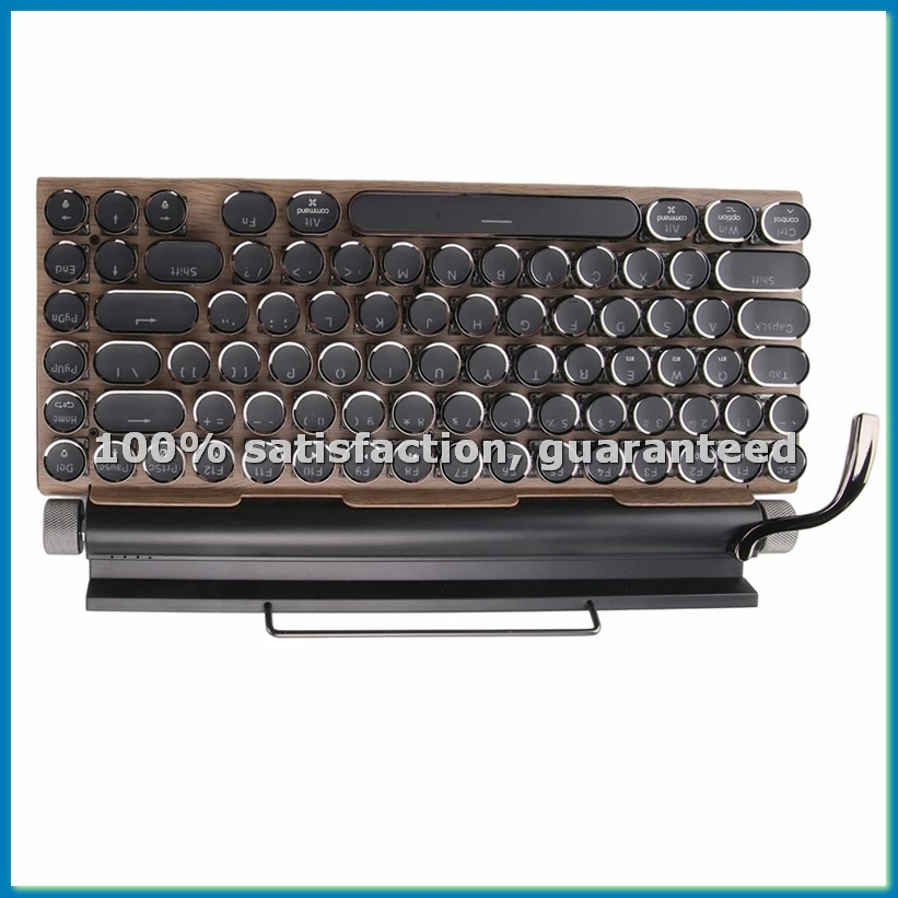 

Retro Typewriter Keyboard Wireless Bluetooth Keyboard USB Mechanical Punk Keycaps for Desktop PC/Laptop/Phone-Wood Color-VVNB