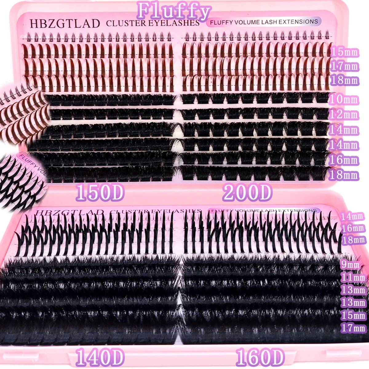 HBZGTLAD 140D/150D/160D/200D Wimpernbüschel mit unteren und spitzen Wimpern DIY Fairy Manga spitze dicke künstliche Nerzwimpern