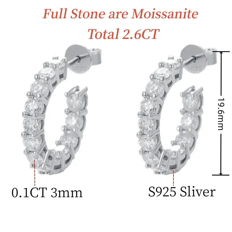 Imagem -05 - Sterling Silver Moissanite Brincos Soltos para Mulheres Dangle Hoop Ear Stud Jóias de Casamento Festa de Aniversário Gra Tudo Real mm 925