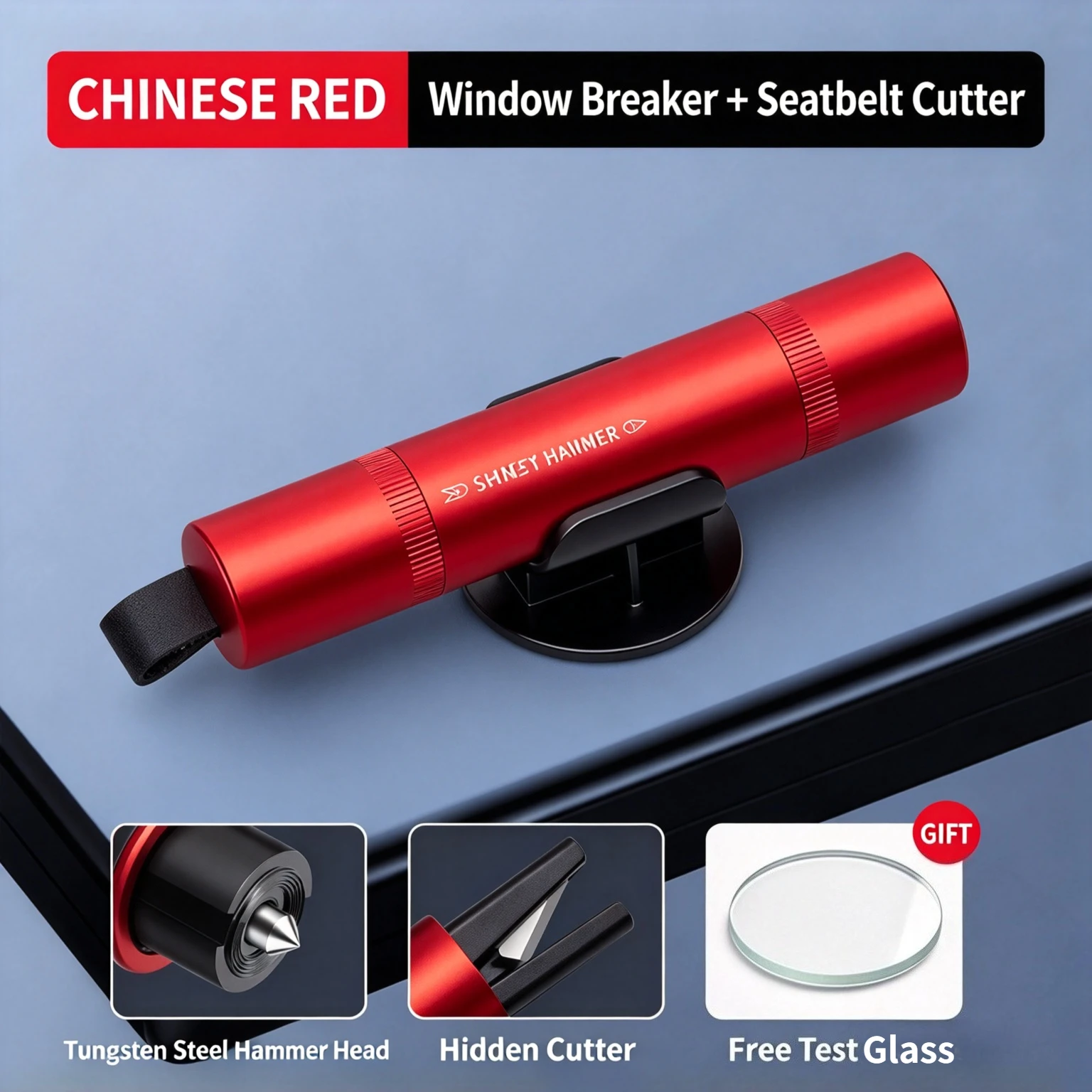 2-in-1 Car Safety Hammer Emergency Window Breaker Seat Belt Cutter Escape Rescue Tool Compact Glass Shatter Device Car Accessory