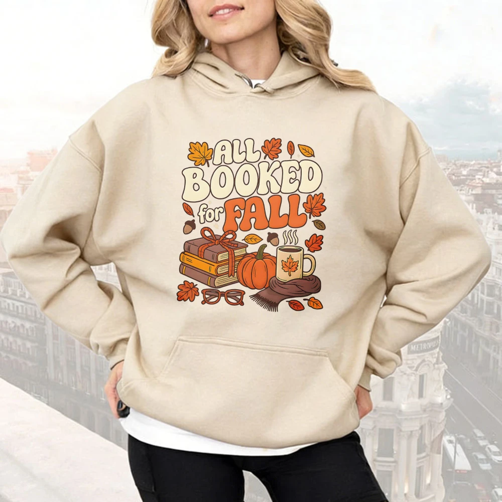 All Booked for Fall Hoodie Cute Book Lover Autumn Hoodies Cozy Reading Women Pullovers Bookish Fall Graphic Literary Girl Hoody