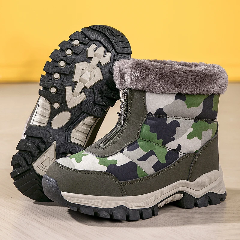 Stivali per bambini impermeabili e morbidi con cerniera mimetica, stivali da neve versatili, comodi e caldi ad alto legame