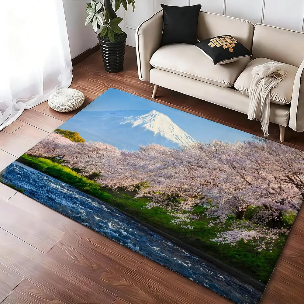 Mount Fuji Floor Mat Soft Thickened Absorbent Non-Slip Bedroom Living Room Door Mat Home Decor Flannel Rugs