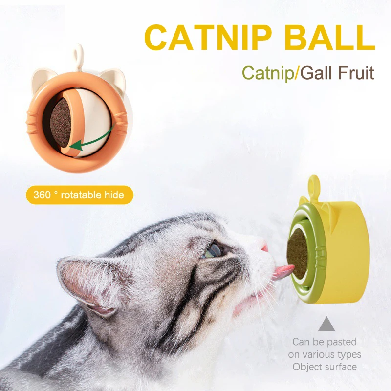 Cats Rotatable Catnip Ball Wall Sucker Lick Toys Catnip Sugar Balls Smart Cat Toys Interactive Ball Pet Cat Snack Pet Supplies