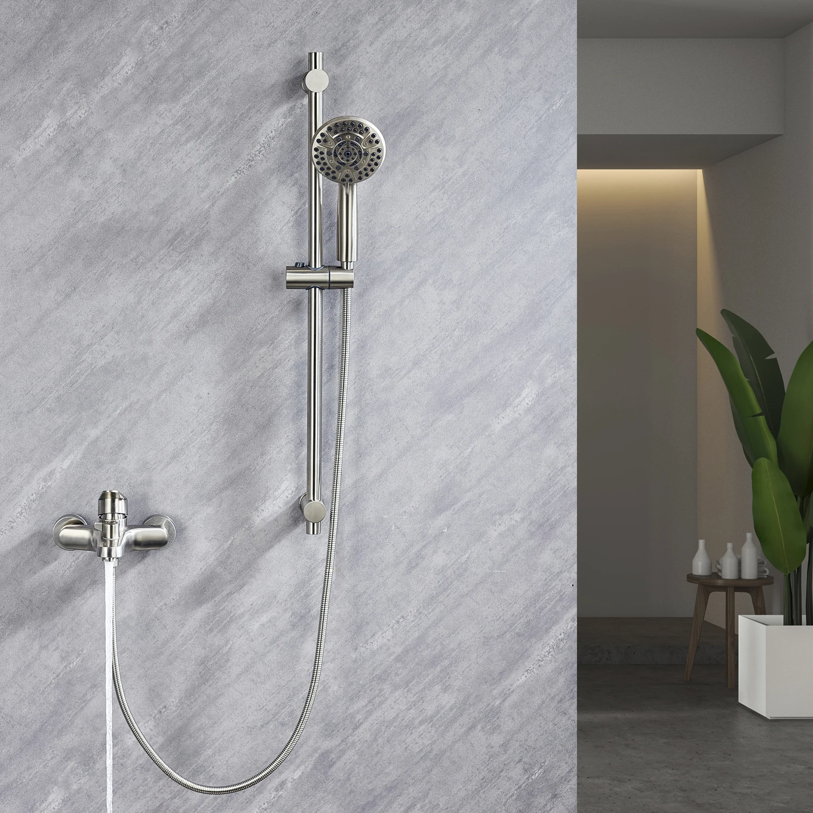 

Shower Bath Tub Faucet Set with 8 Function Handheld Shower Wall Mounted Bathtub Faucet with Adjustable Showerhead Holder Brushed