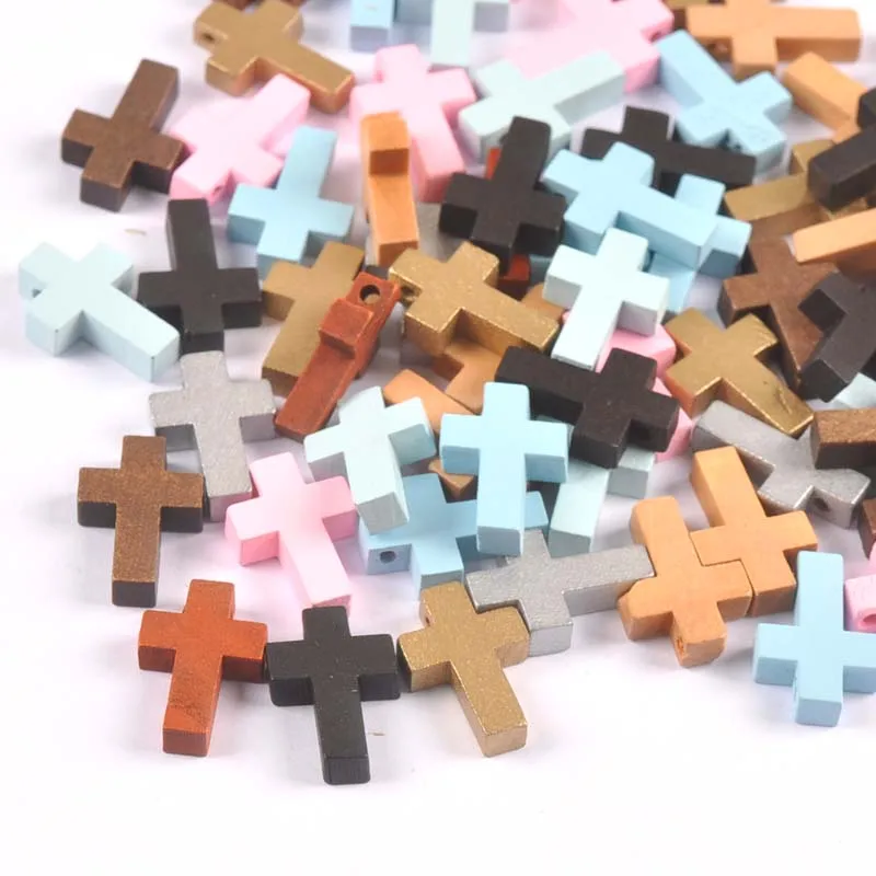 50Pcs/lot Colorful Cross Wooden Crafts Hanging Pendants Handmade Scrapbookings Ornaments Home Decor DIY Jewelry Kids Gifts C3363