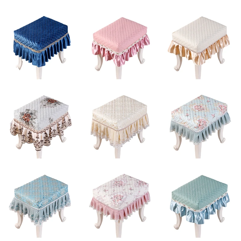 Piano Bench Cover 30x30 Flower Pattern Skirted Square Stool Cover Vanity Stool Living Room Shoe Bench Universal Chair Cover