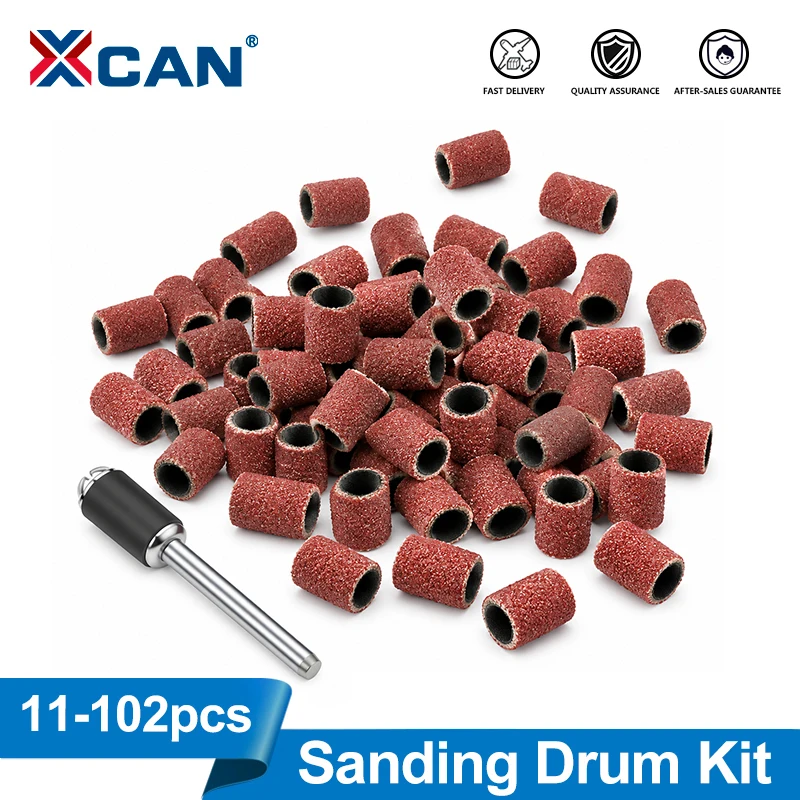 XCAN 11-102pcs 6.35mm Sanding Drum Kit 80 100 120 Grit Sanding Band Sleeves For Electric Mini Angle Grinder Sanding Mandrels