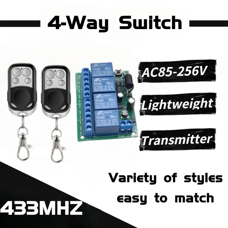 

AC85V~220V 10A 4-Channel Wireless Remote Control Switch Receiver Relay Module 433MHz Motorline Garage Switch Transmitter