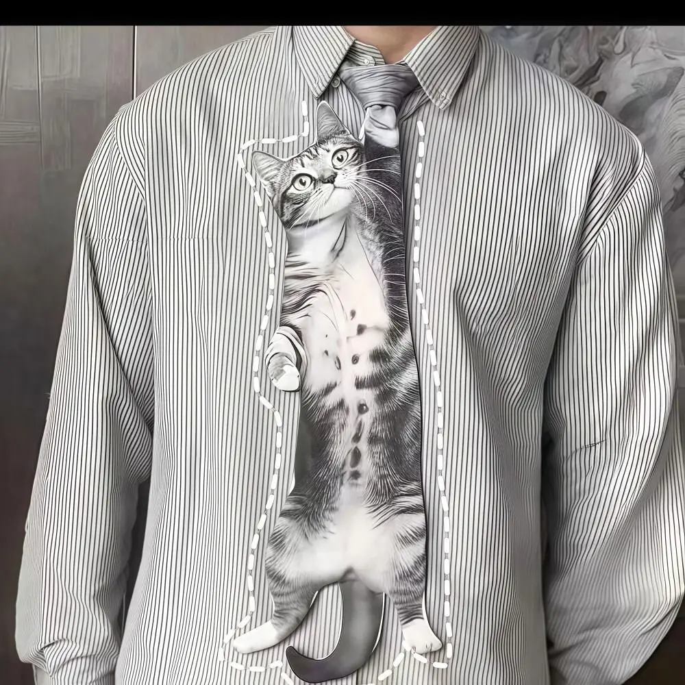 

3D Animal Animal-shaped Men's Tie Novelty Animal Pattern Kitten Necktie Satin Fabric Lifelike Creative Neck Tie