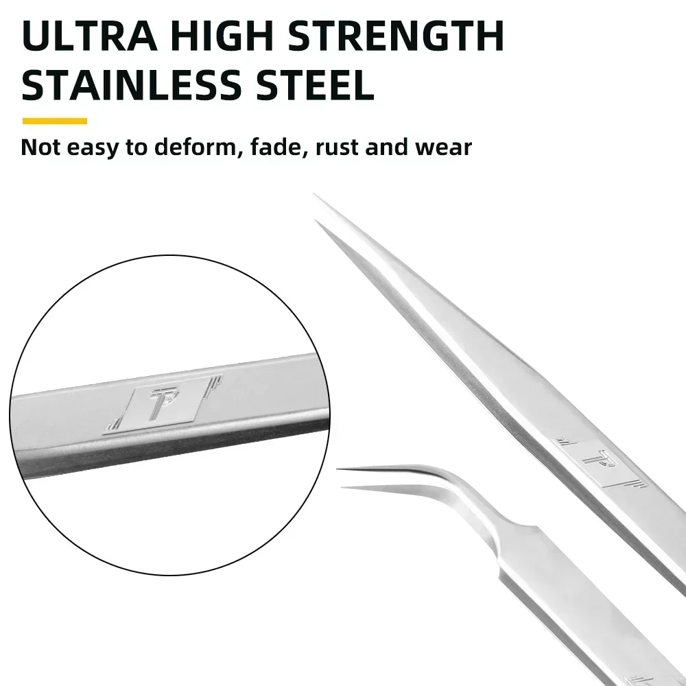 Precision Industrial Tweezers Anti-static Magnetic Curved Straight Tip Stainless Forceps For Electronics Soldering Hand Tools