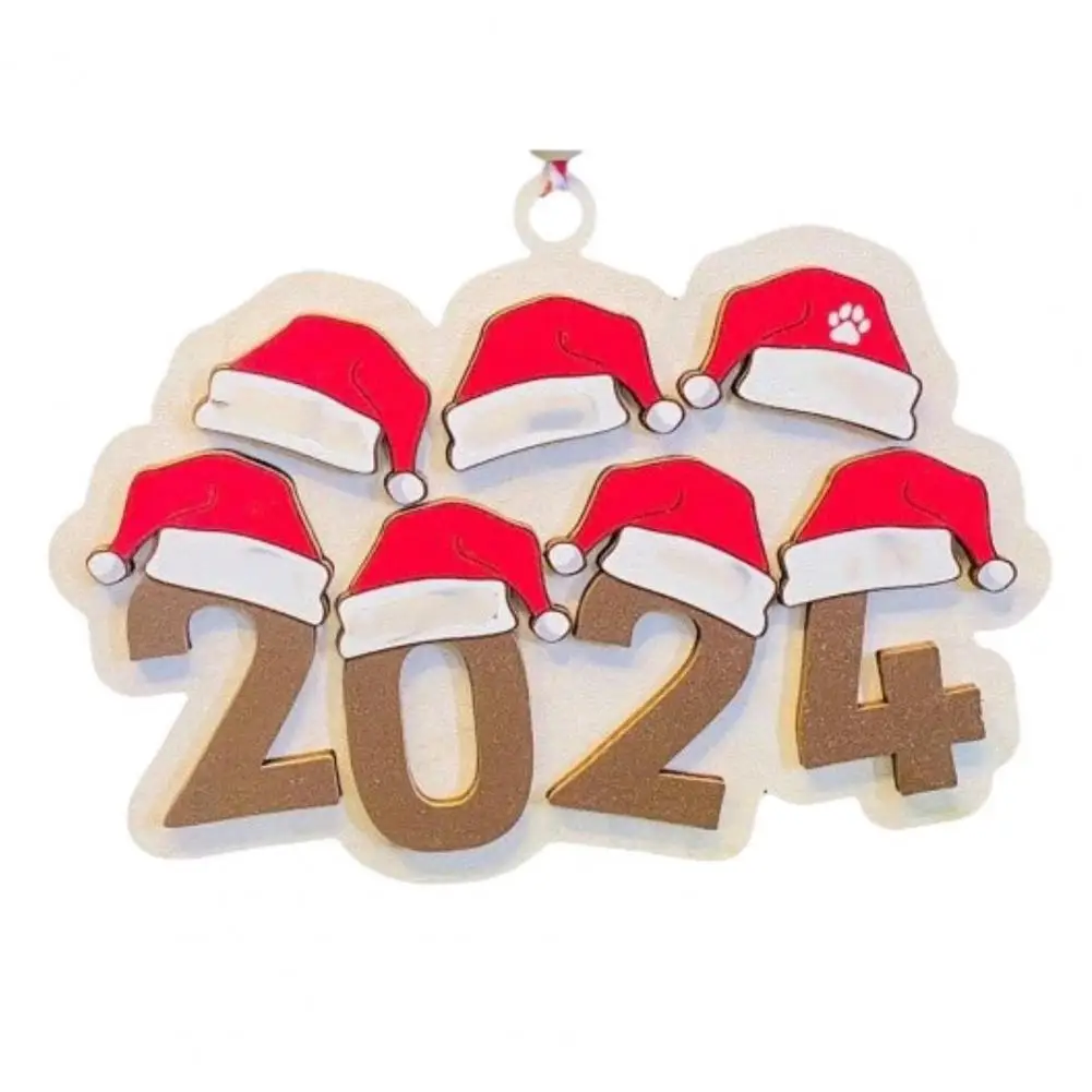 2024 Christmas Hat Pendant Wooden Family Santa Hat Hanging Ornament Family Member Hats Ornament For Xmas Tree Mantel