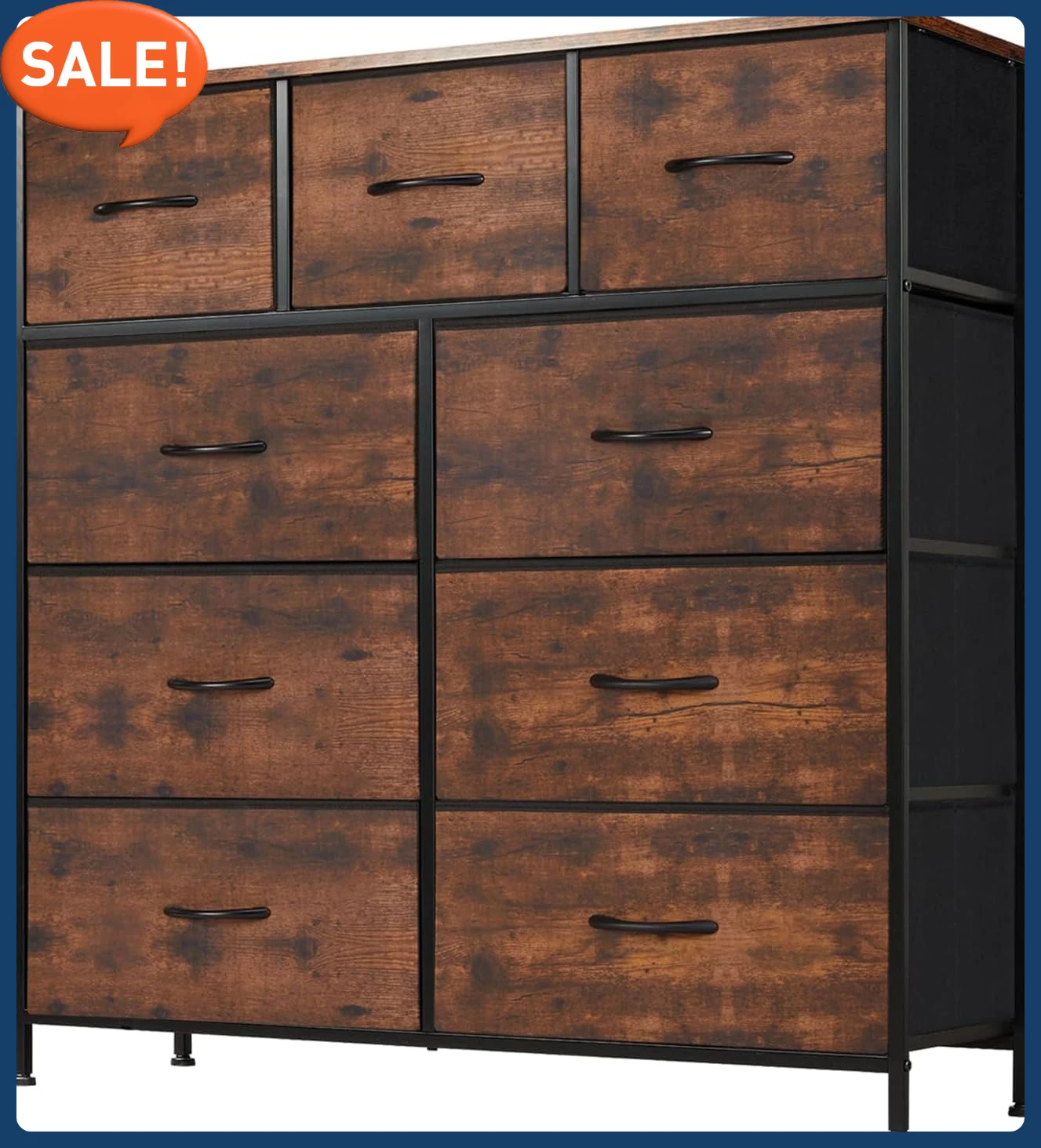 

Dresser for Bedroom, Storage Organizer with 9 Drawers, Chest of Drawers with Fabric Bins, Sturdy Metal Frame, Wood Tabletop