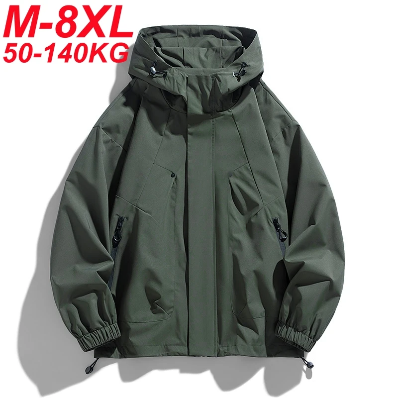 

Men Jacket Hooded Windbreaker Trench Coats Oversize 6XL 7XL 8XL Plus Size Waterproof Black Bomber Camping Loose Thin Softshell