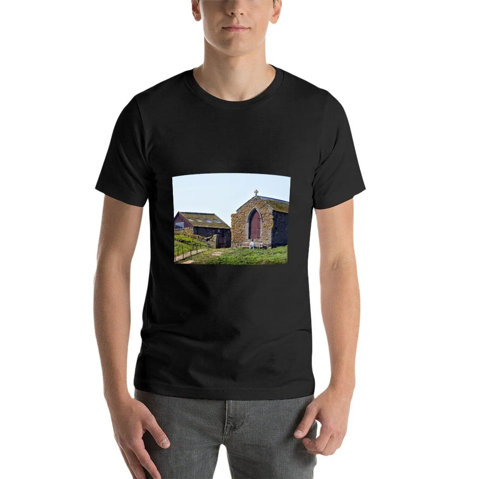 A ranger taking a break near St Cuthbert's Chapel, Farne Islands T-Shirt quick drying Blouse cute tops men t shirt