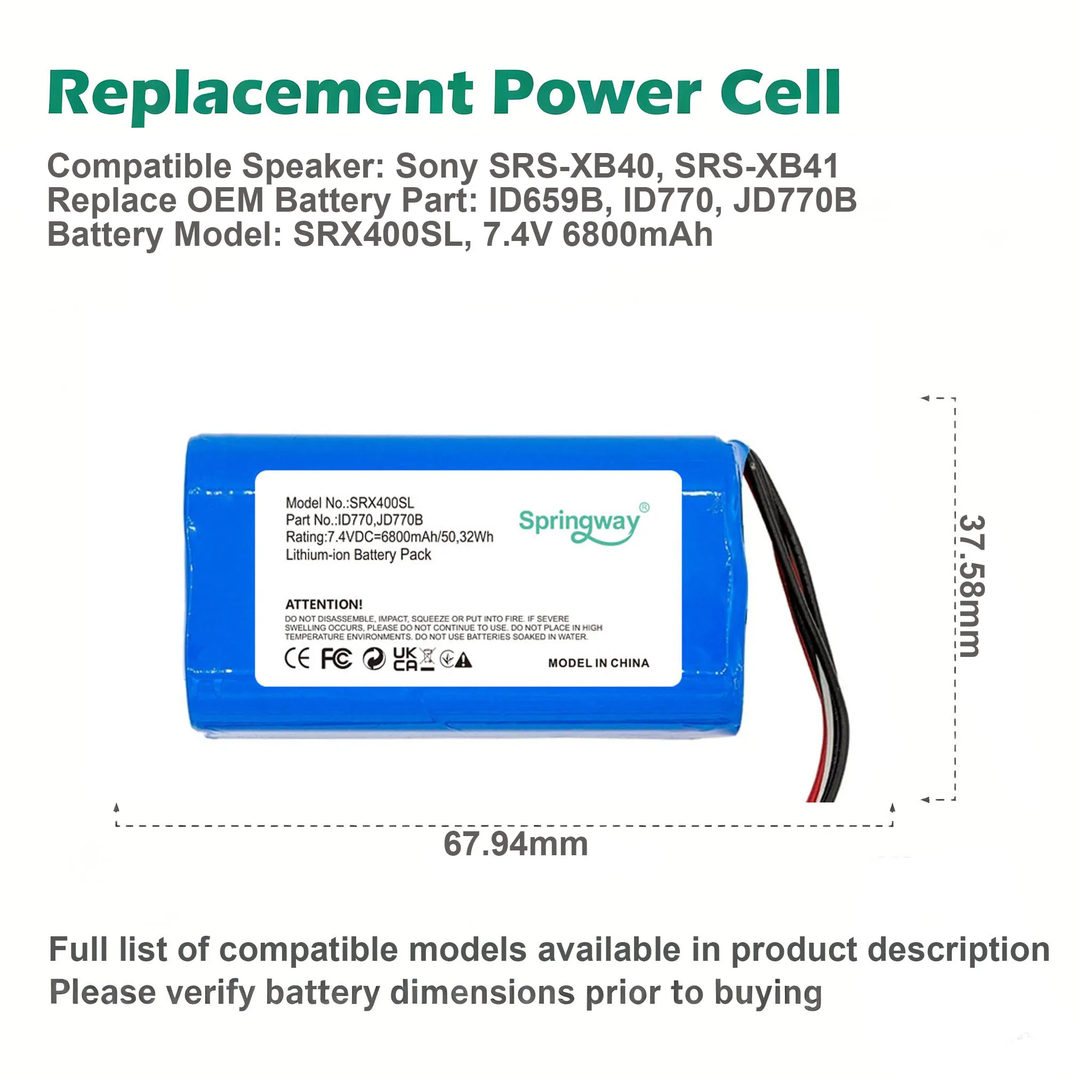 SW Speaker 6800mAh Battery ID770,JD770B,ID659B for Sony SRS-XB41 SRS-XB40