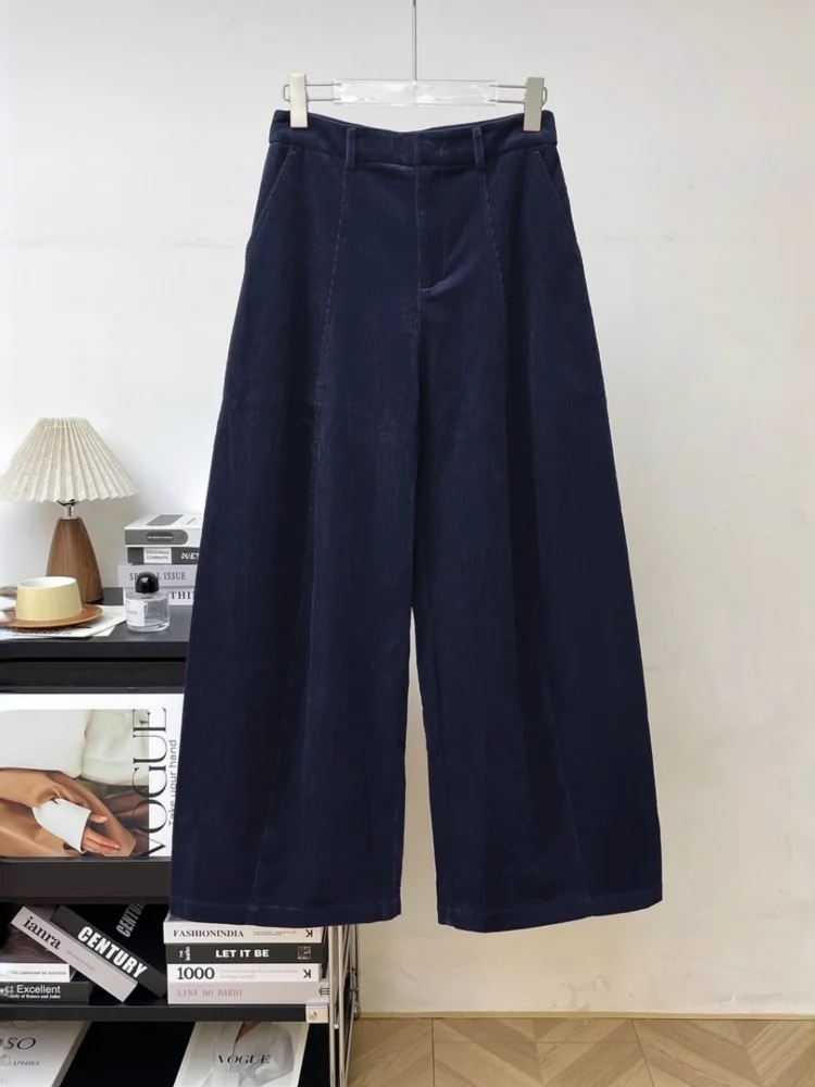Pantaloni a gamba dritta da donna Pantaloni a gamba larga Thiened Fce Vita alta Chiusura con cerniera Colore Pendolarismo Sle Versione coreana