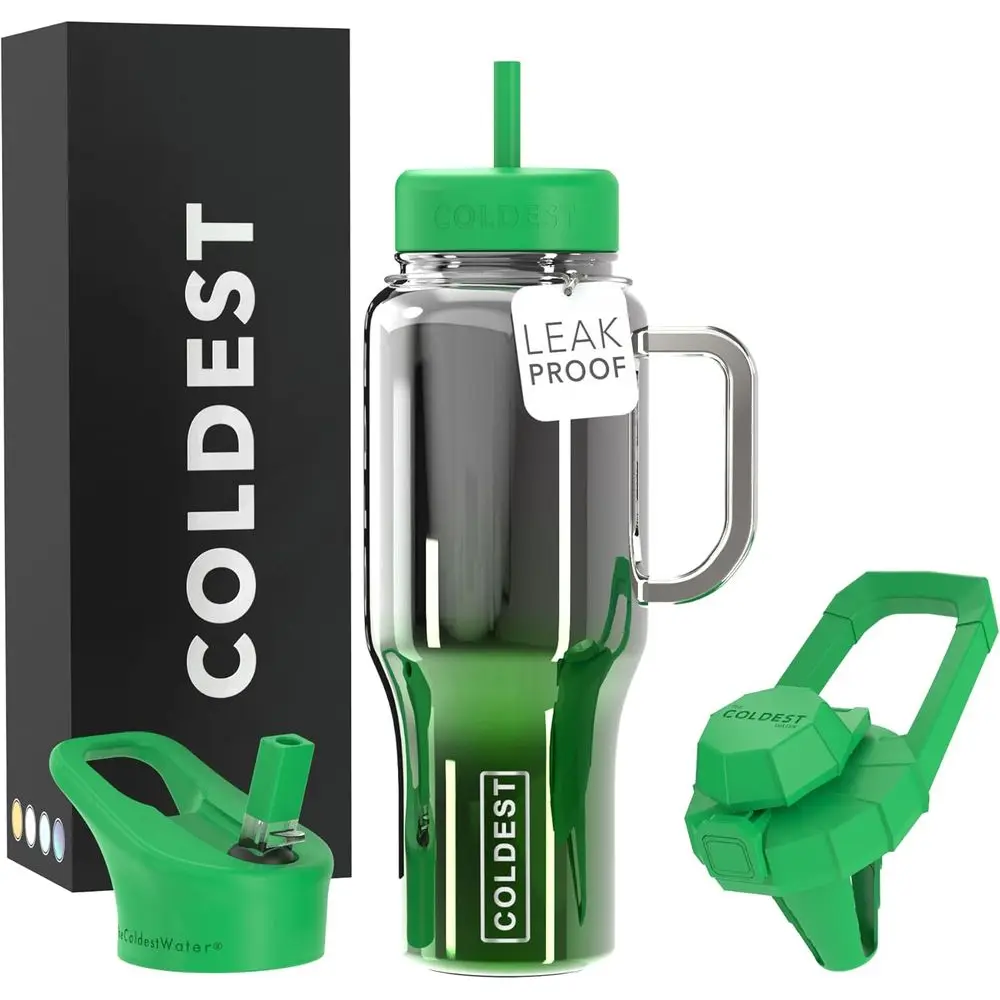 

Изолированный стакан из нержавеющей стали на 36 унций с ручкой, соломинкой и 3 герметичными крышками — защита от проливания для мужчин и женщин