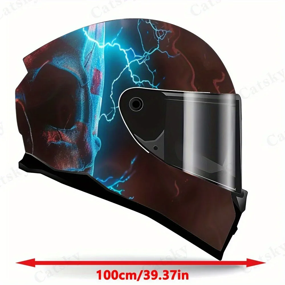 Envoltura de vinilo para casco de motocicleta de PVC con calavera americana de relámpago azul, pegatina autoadhesiva impermeable, película decorativa antiarañazos f