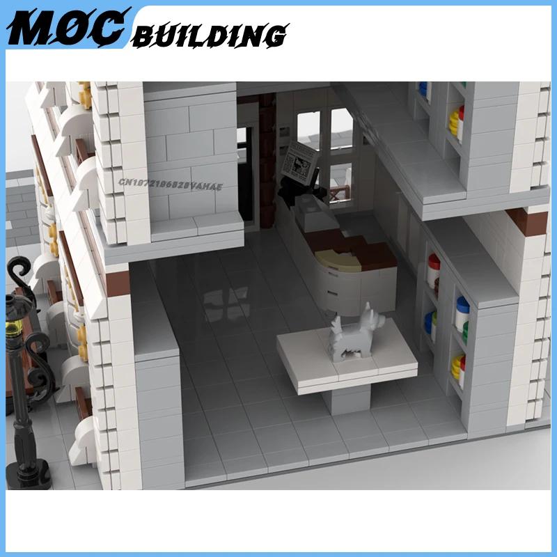MOC ビルディングブロック市ストリートビュー建築獣医ポイントモデル動物医療停止クリエイティブアセンブリレンガのおもちゃクリスマスギフト