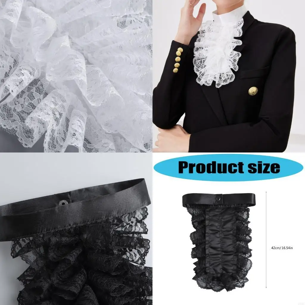 

39BC Lace Ruffle Collar Detachable Layering Accessory In White And Black For Blouse Dress Outfit