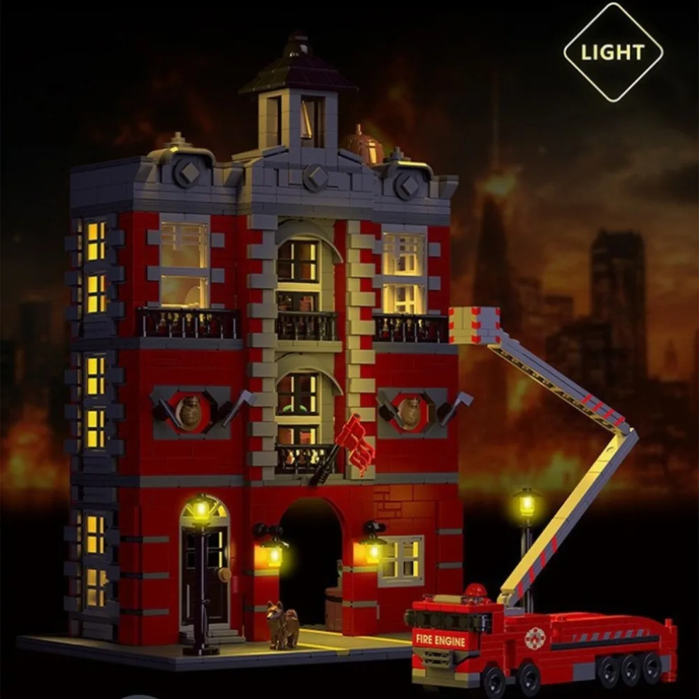 

GSF 1823pcs MOC Fire Station WIth Fire Truck Model Building Blocks Street View Brick City Educational Toy For Children Gift