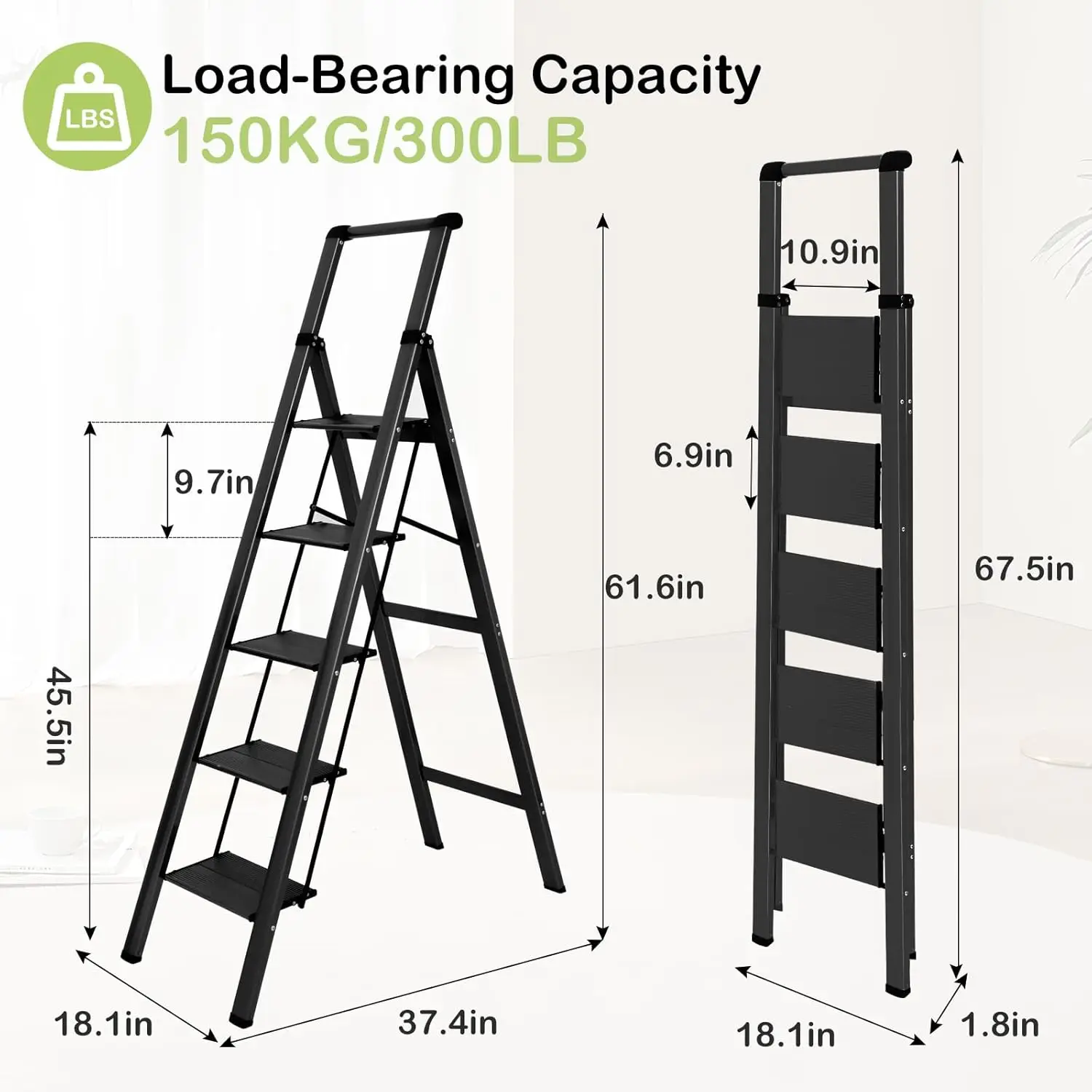 Escalera de 5 escalones, taburete plegable de aluminio con agarre práctico, escalón ligero con Pedal resistente antideslizante