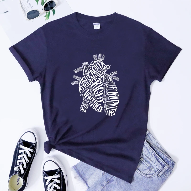 100% Cotton Anatomical Heart T-shirt Aesthetic Anatomy Graphic Tshirt Funny Women Hipster Nursing Cardiology Top Tee Shirt