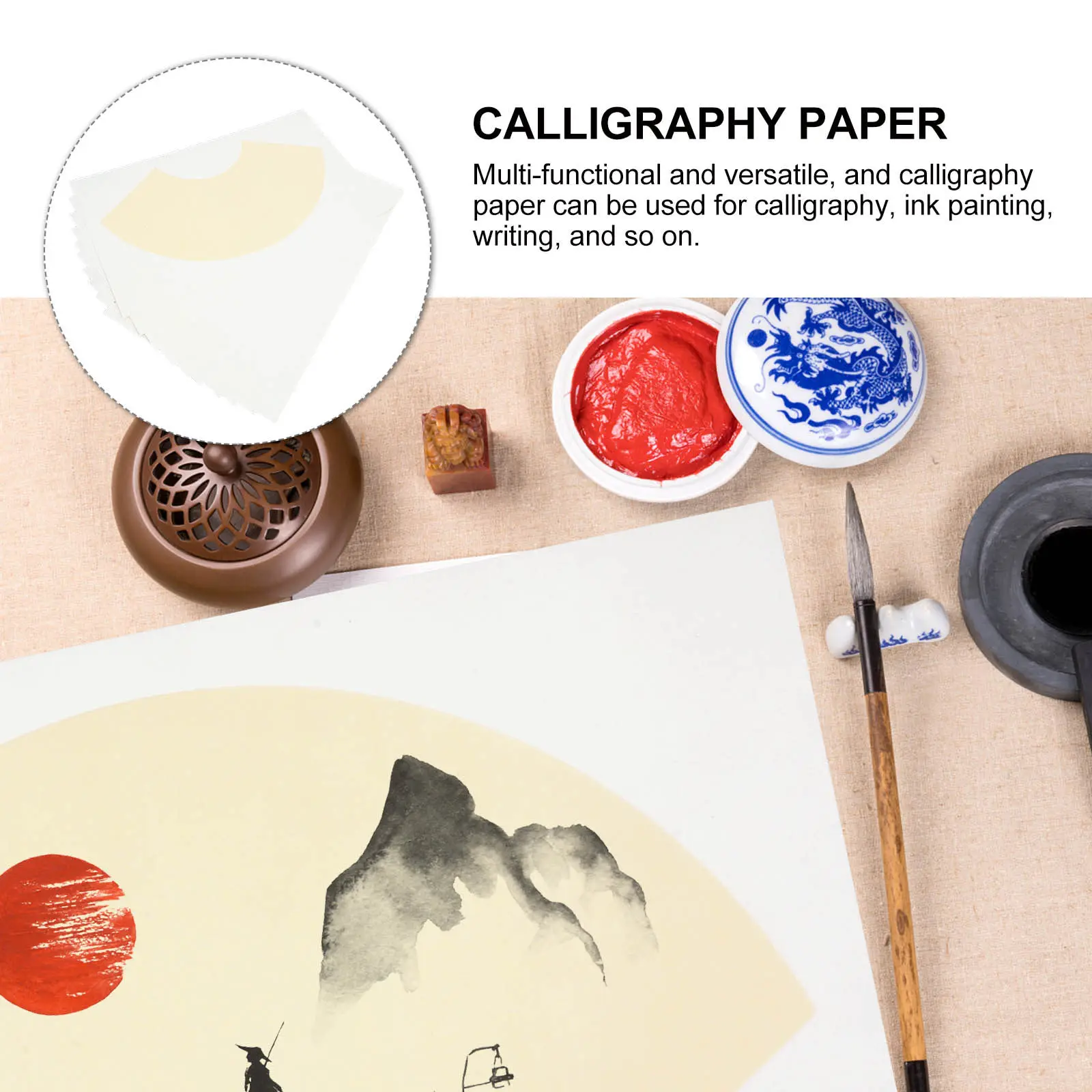 10Pcs 30x50cm Fan Shaped Chinese Rice Paper Xuan Paper for Calligraphy Practice Watercolor Art Painting Drawing Craft Portable