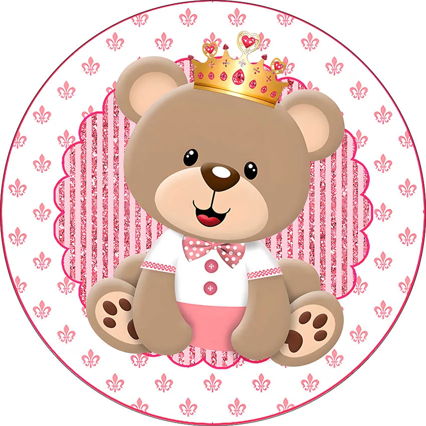 Mehofond-telón de fondo circular de oso rosa y azul para niño, fiesta de cumpleaños para recién nacido, cubierta de fondo elástica de Príncipe o princesa, decoración para Baby Shower