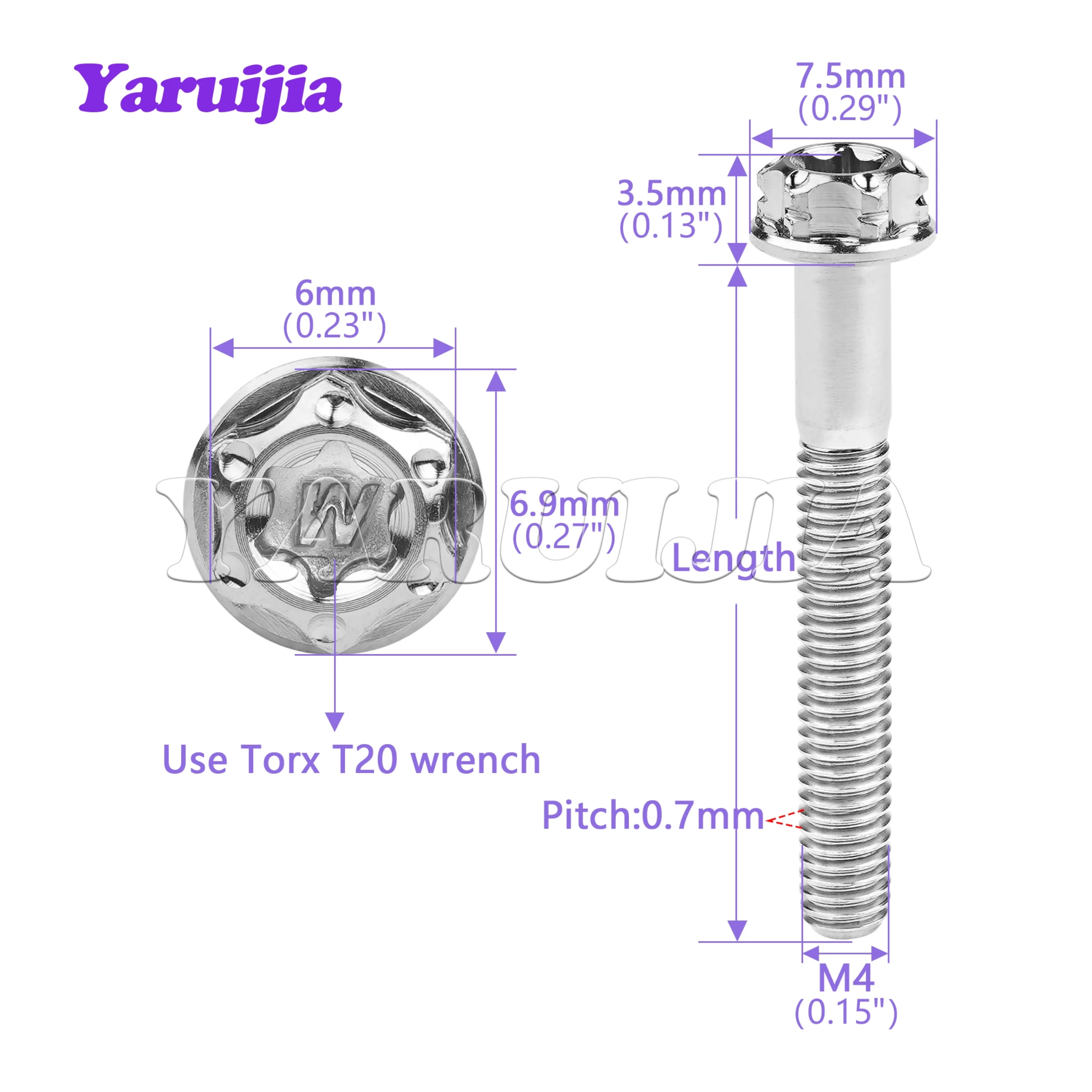 Yaruijia Titanium Gr5 M4x10 15 20 25 30 L 7.5D for CNC Head Brake Fluid Tank Bolt Cylinder