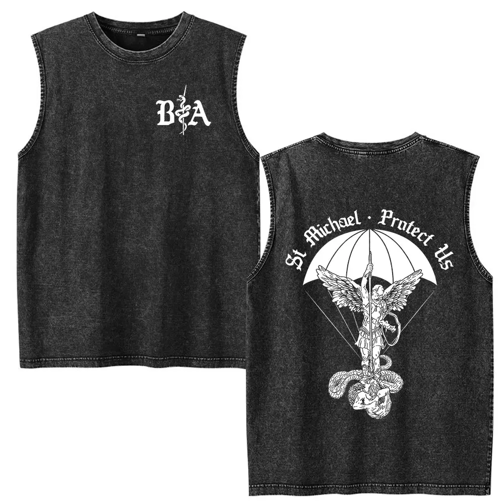 Justicia Brothers in Arms Vintage Acid Washed Tank Tops T Shirts Men Women Clothing Casual Oversized Sleeveless Vest T-shirts
