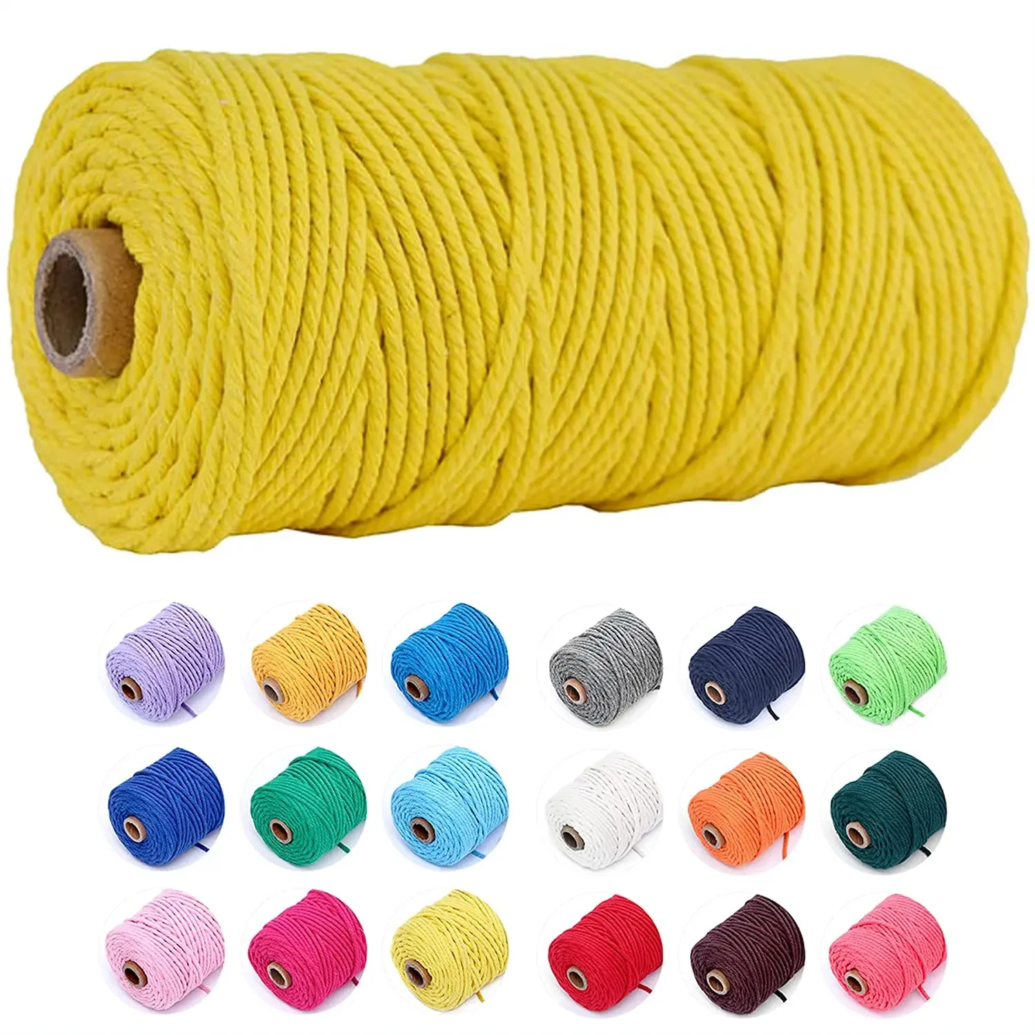 3mm 100% Cotton Cord Colorful Handmade Rope Twisted Macrame String DIY For Knitting Cord Home Textile Rope 100m