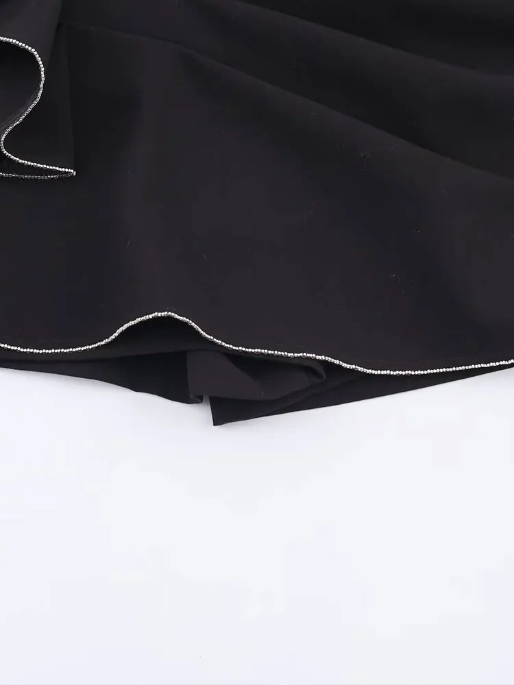 NLZGMSJ Vintage Casual Chic Damska Spódnica z Koralikami, Krótka Spódniczka na Zamek, Nowa Moda, Damska Krótka Spódniczka Mini z Falbankami