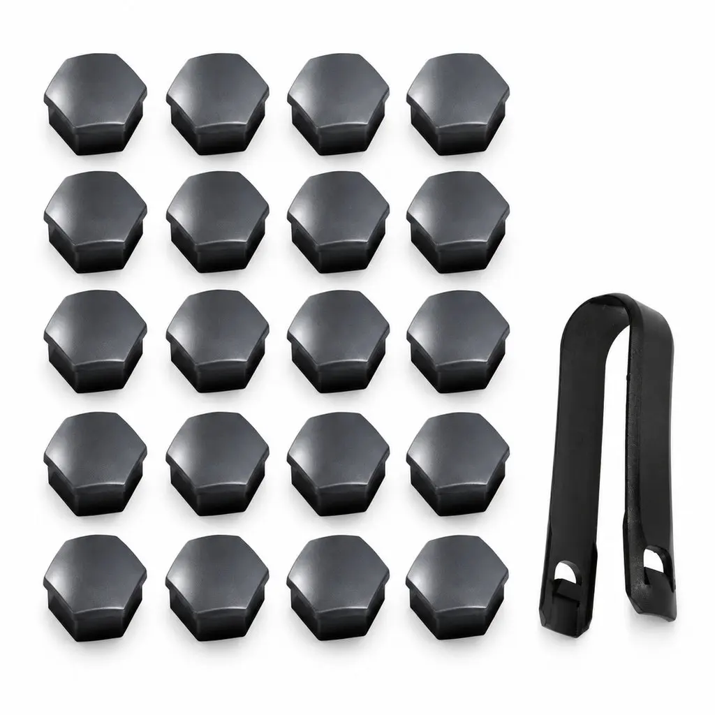 21Pcs 17Mm T39 Hexagonal Wheel Lug Nut Covers ABS Dust Corrosion Protection Easy Push Fit Enhance Car Wheel Finish Black Silver