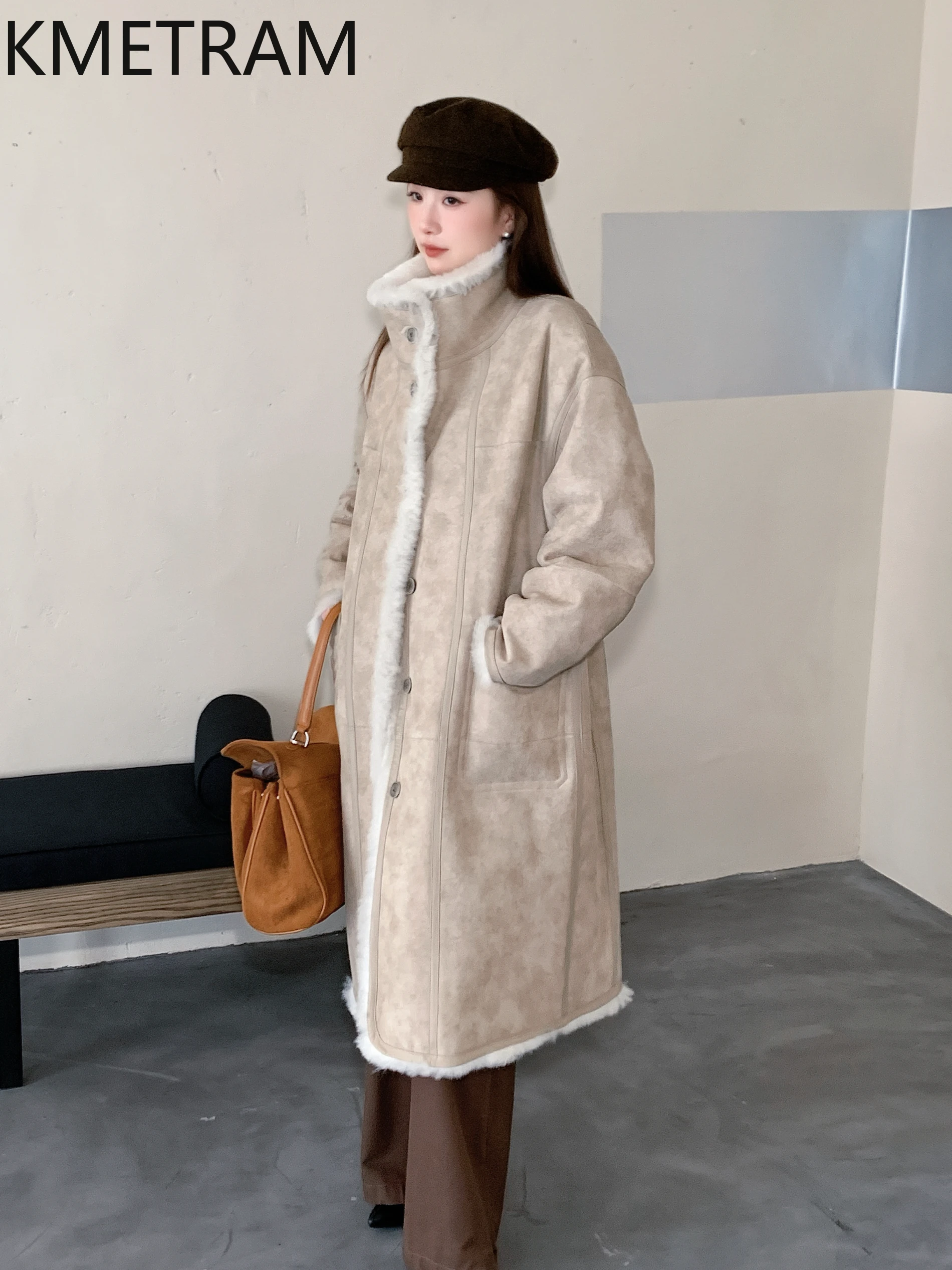KMETRAM Natuurlijke Wol Schapenvacht Dubbelzijdige Bontjas Vrouw Omkeerbaar Lange Echt Bont Jas Winterkleding 2025 утба Turismo