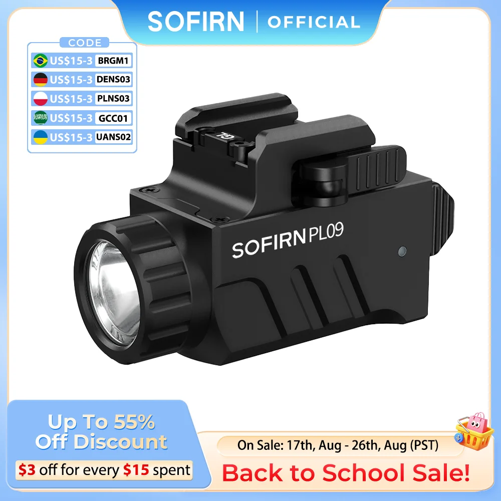 SOFIRN PL09 Tactical Scout Flashlight SST40 1600lm Rechargeable Light Quick Release with Double Switch