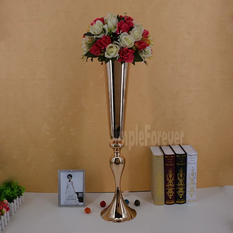 Elegant Tall New Arrival! Metal Vase, Gold Silver Flower Vase, Royal Trumpet Vase for Decoration