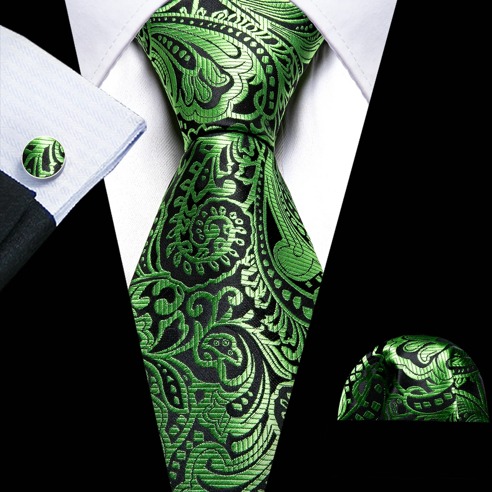 Fashion Men Tie Green Teal Blue Solid Paisley Striped Plaid Floral Animal Necktie Handkerchief Cufflinks Set Barry. silk Wang